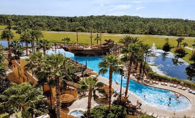 Pool and resort buildings at Lake Buena Vista Resort in Orlando, Florida